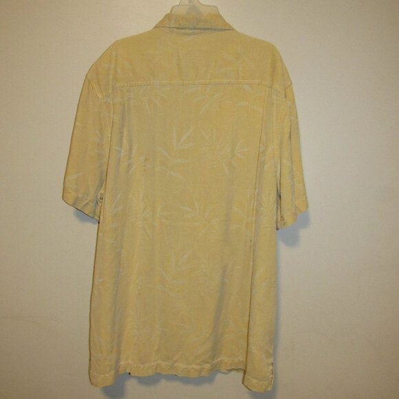 Tommy Bahama 100% Silk Button Up Shirt Yellow Mens XL Tropical Embossed Textured - Picture 2 of 4
